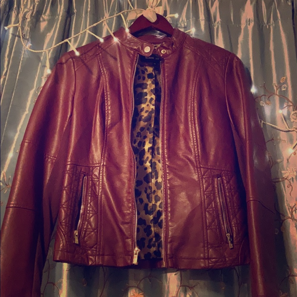 Stylish red faux leather jacket